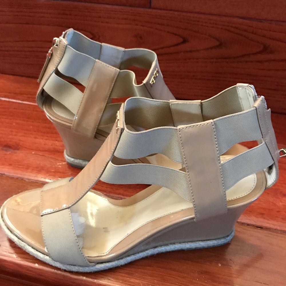 Fendi Beige and Gray Wedge Sandals